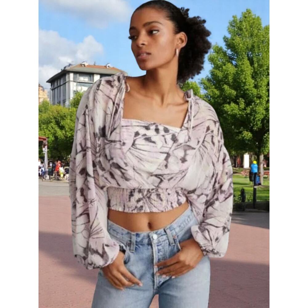 NWT - Anthropologie Sheer Peasant Top Purple Motif Size: M